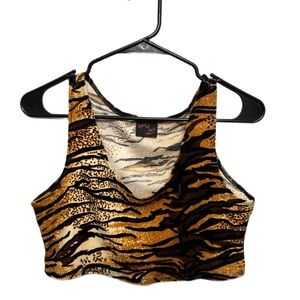 Leopard & Lace - Tuff Tiddies Velvet Tiger Print Crop Top - Handmade - Size L